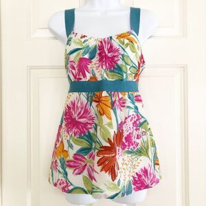 Tommy Bahama Baby Doll Top Sleeveless Silk Blend Floral Sweetheart Neck Sz 6